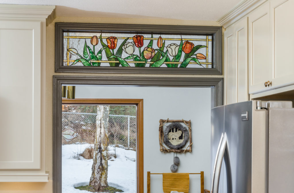 Transitional Comfort Kitchen with Custom Stained Glass Transom - Eagle River, AK